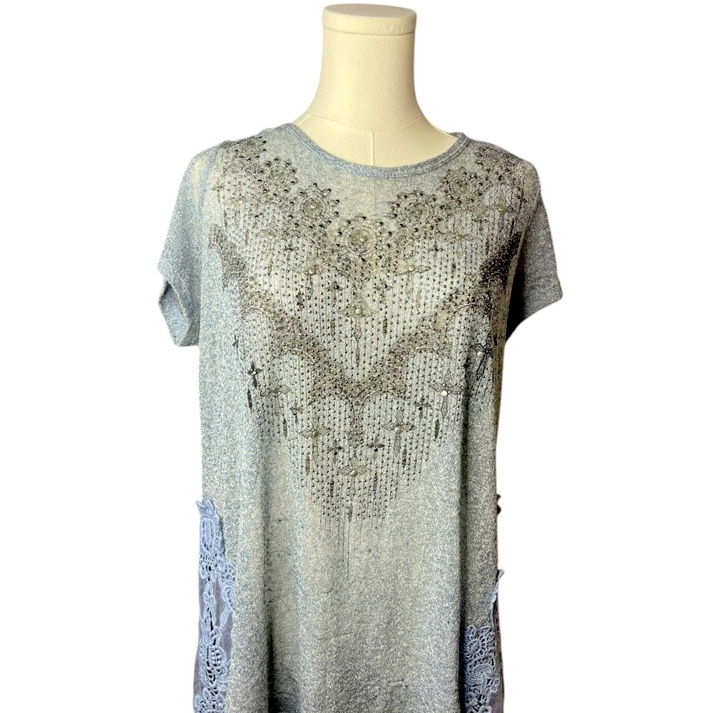 ~ Boho Vocal USA Elegant Gray Lace crystal Women's Top Size Large